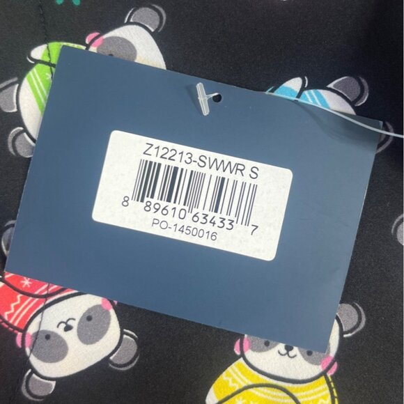 Zoe Chloe Panda Print Scrub Top Shirt Womens Small New Black Multicolor - Picture 9 of 10
